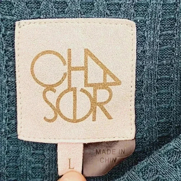 Chaser crewneck waffle knit pullover women's sweater L. teal - Picture 5 of 7